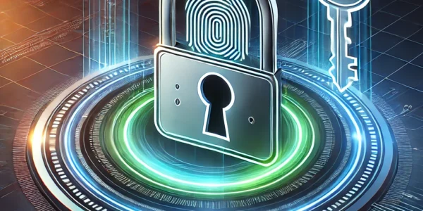 Dall·e 2025 01 25 19.35.00 A Sleek And Modern Passkey Illustration Representing Secure Digital Access. The Design Features A Glowing Biometric Fingerprint Scanner, A Shining Key