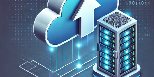 Dall·e 2025 01 25 19.42.33 A Modern Illustration Representing Data Backup. The Image Features A Cloud With An Arrow Pointing Upward, Symbolizing Cloud Storage, Connected To A Fu