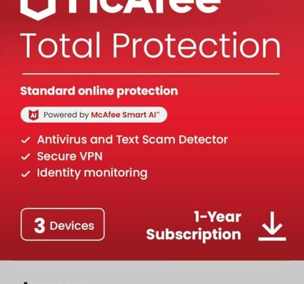 McAfee Total Protection 3-Device 2025 |15-Months |Antivirus, Secure VPN |Includes Security Software, Password Manager, Identity Monitoring | Digital download