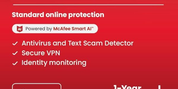 McAfee Total Protection 3-Device 2025 |15-Months |Antivirus, Secure VPN |Includes Security Software, Password Manager, Identity Monitoring | Digital download