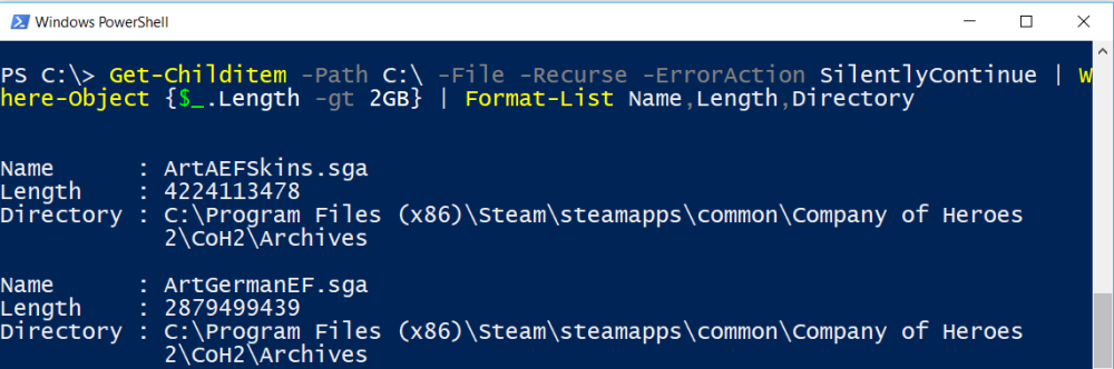 find the biggest files